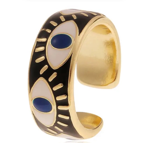 Colorful Enamel Evil Eye Ring - Adjustable 18K Gold Plated - Picture 1 of 2